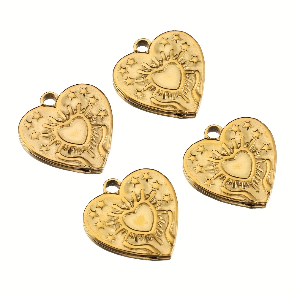 5pcs 304 Stainless Steel Love Charms 17mm Sunburst Heart Pendant